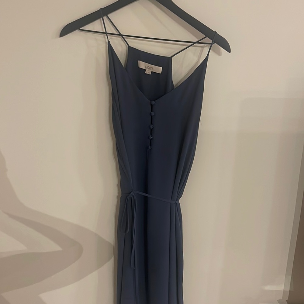 Loft Sleeveless navy blue midi wrap dress